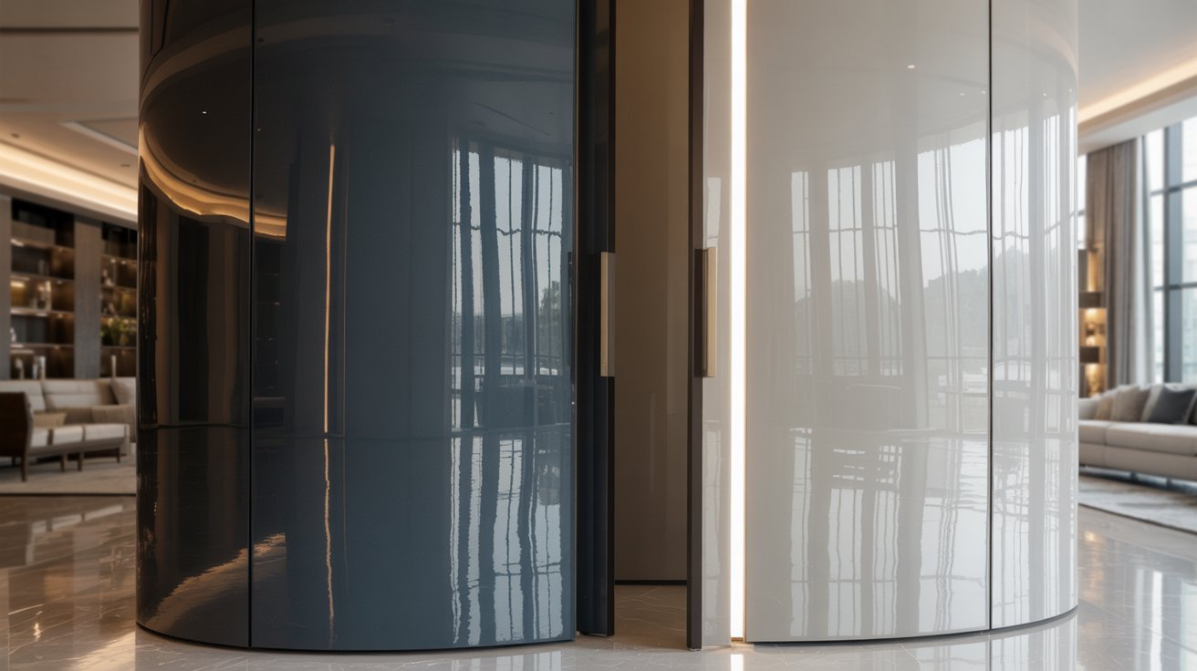 High gloss paint finish with reflective surface.