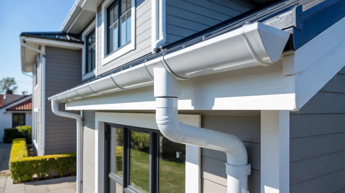 freshly painted house gutters with smooth glossy finish improving exterior look clean modern home siding visible under bright daylight conditions.