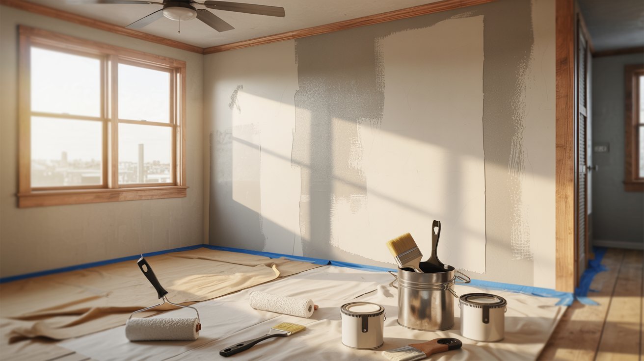 Sunlit room with primer drying on walls, wait 1-3 hours before painting for best adhesion.