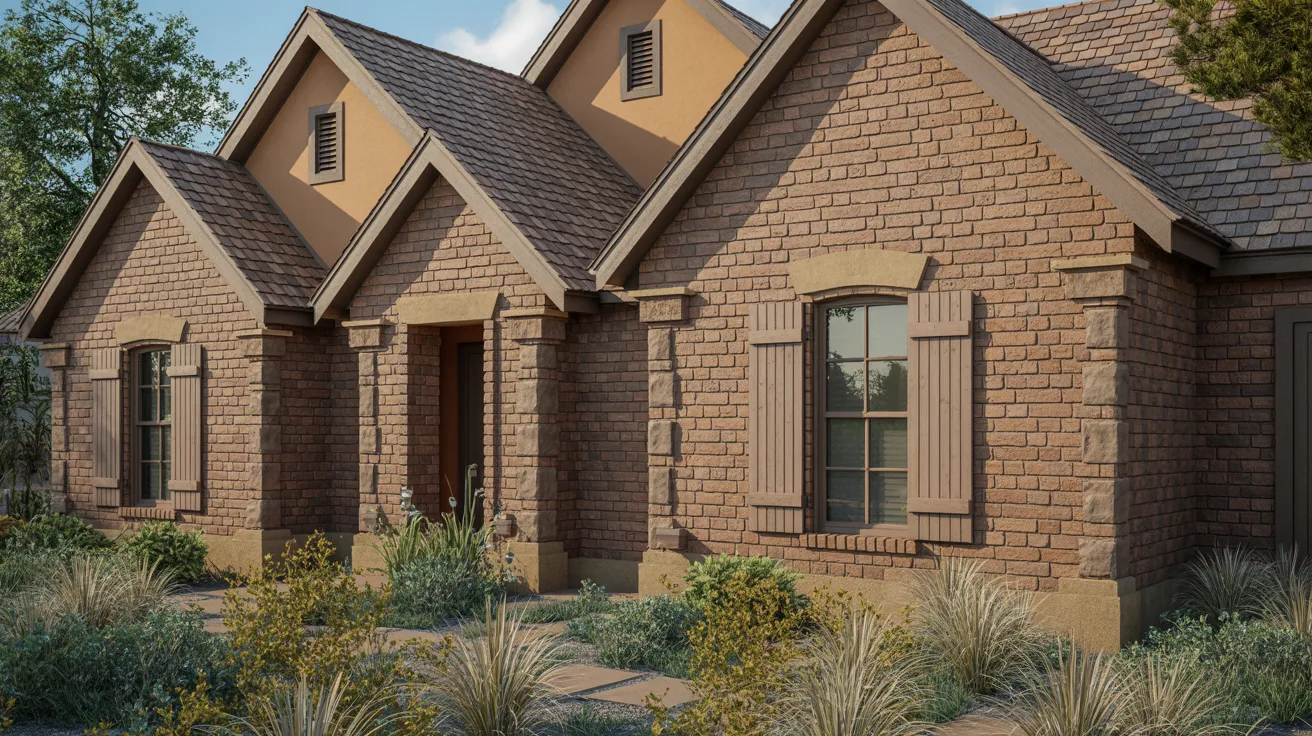 brown brick house with earthy tone accents creating rustic harmonious exterior design.