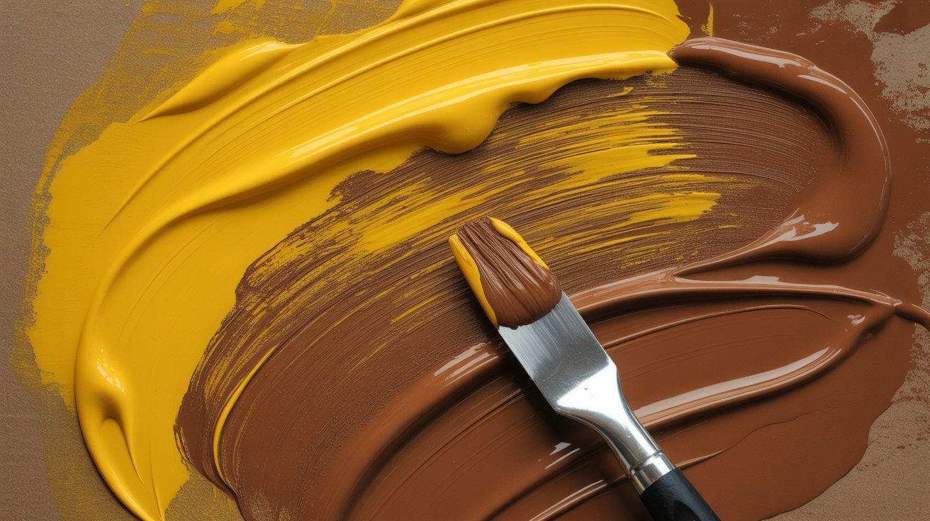 Yellow paint used to lighten brown paint naturally without white.