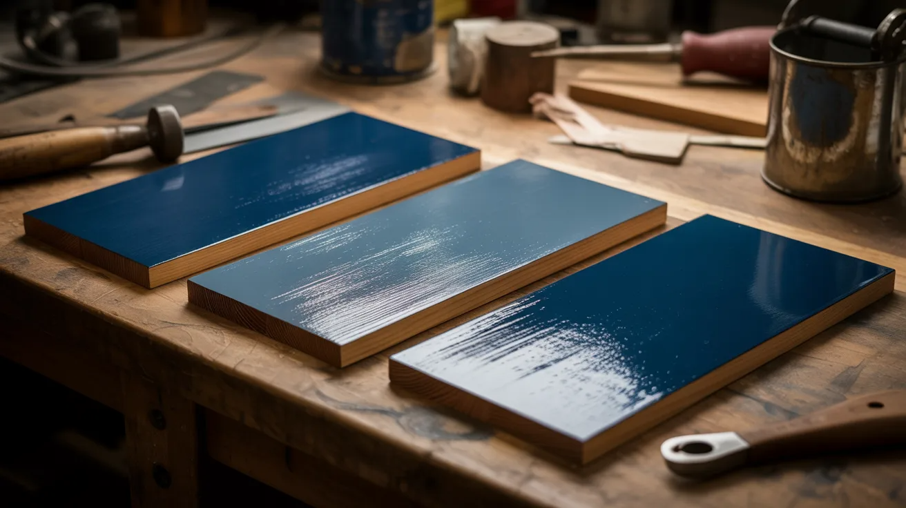 Different paint finishes displayed on sample boards.