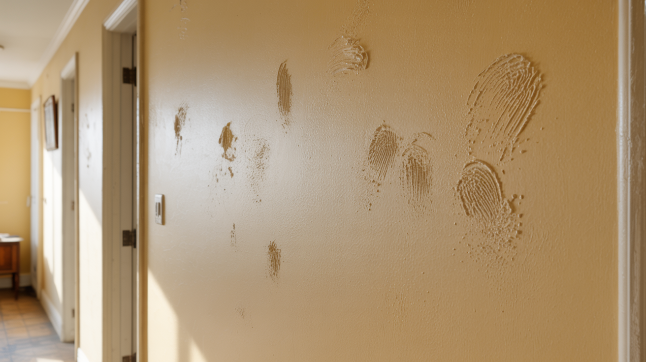 Scuffs and marks visible on a flat painted wall