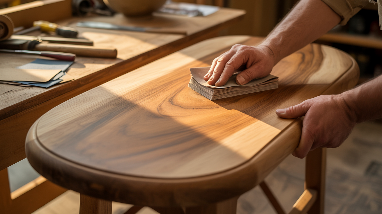 Sanding wood smooth after removing chalk paint.