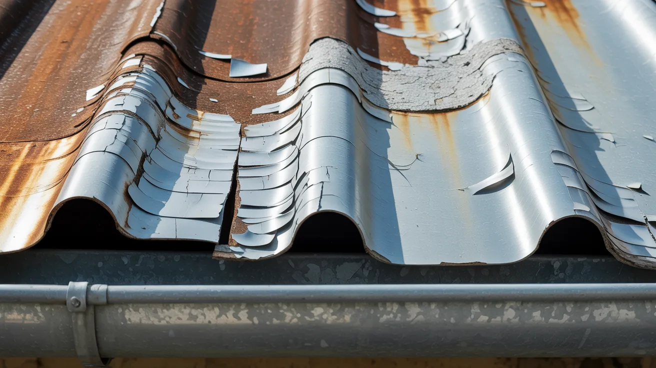 peeling gutter paint being removed showing flaking layers and exposed surface highlighting need for proper preparation before applying new paint.