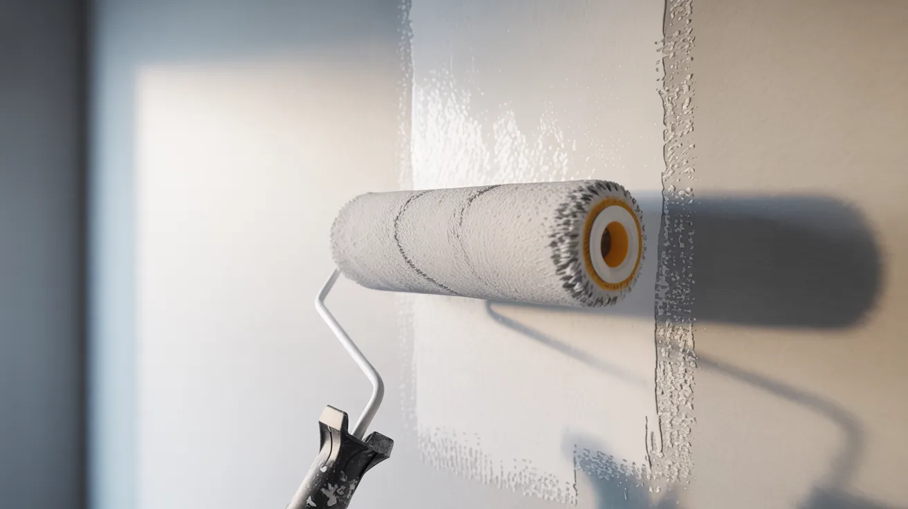 Short nap roller painting smooth drywall wall with even flat finish.