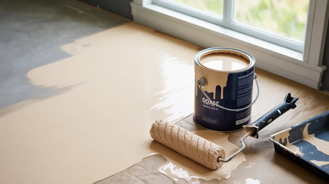 Quart paint can be beside a painted wall showing typical paint coverage.