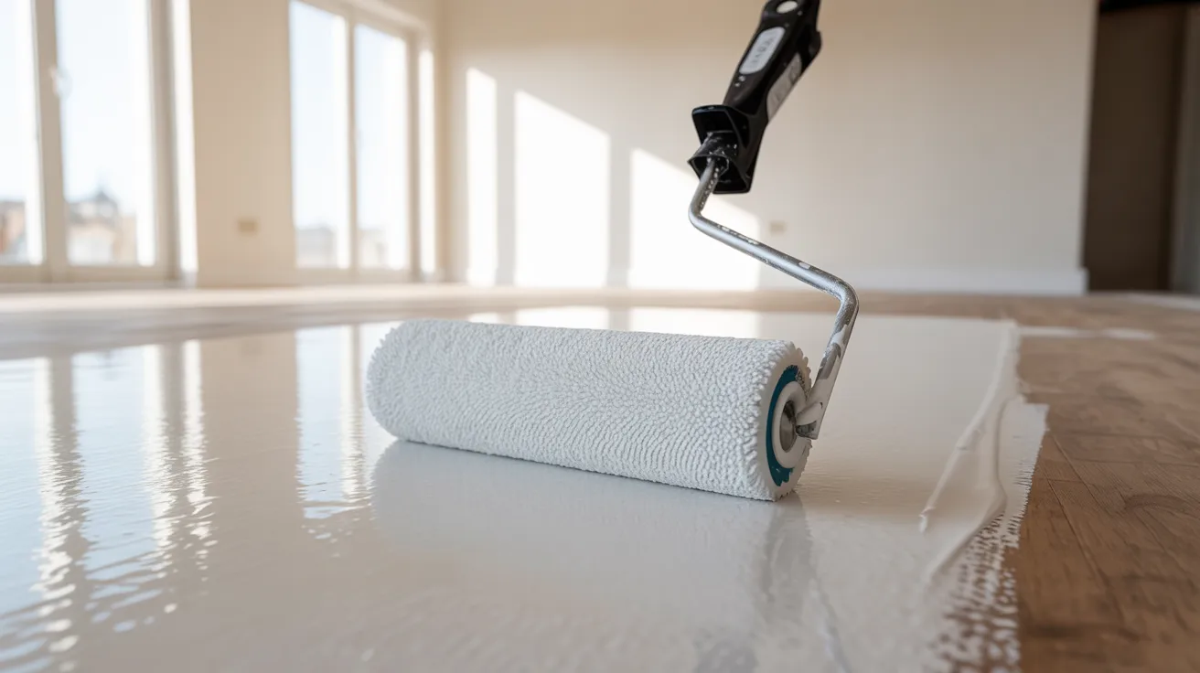 Microfiber roller applying even paint coverage on interior walls with smooth streak-free finish.