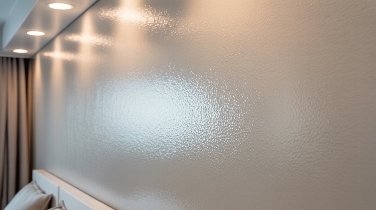 Eggshell paint finish with soft sheen on interior wall.