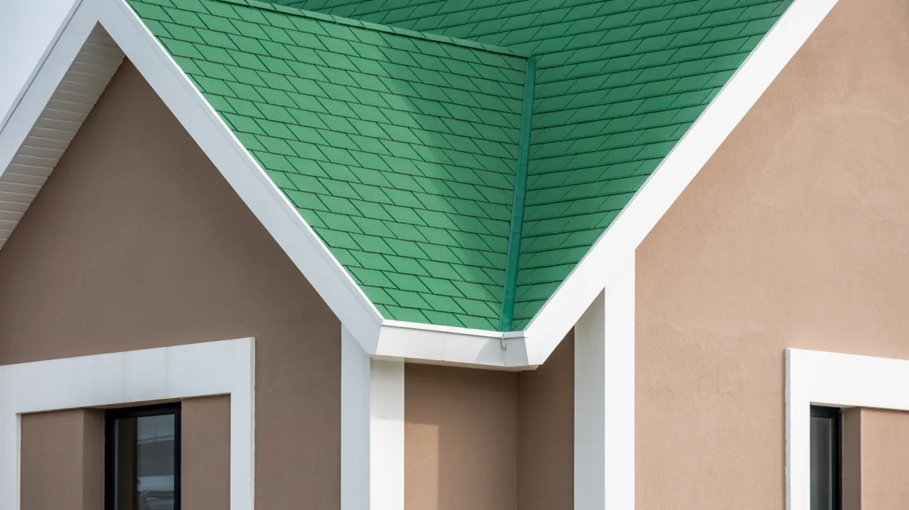 house with green painted roof and white trim creating strong contrast highlighting edges and giving exterior a clean polished appearance overall.