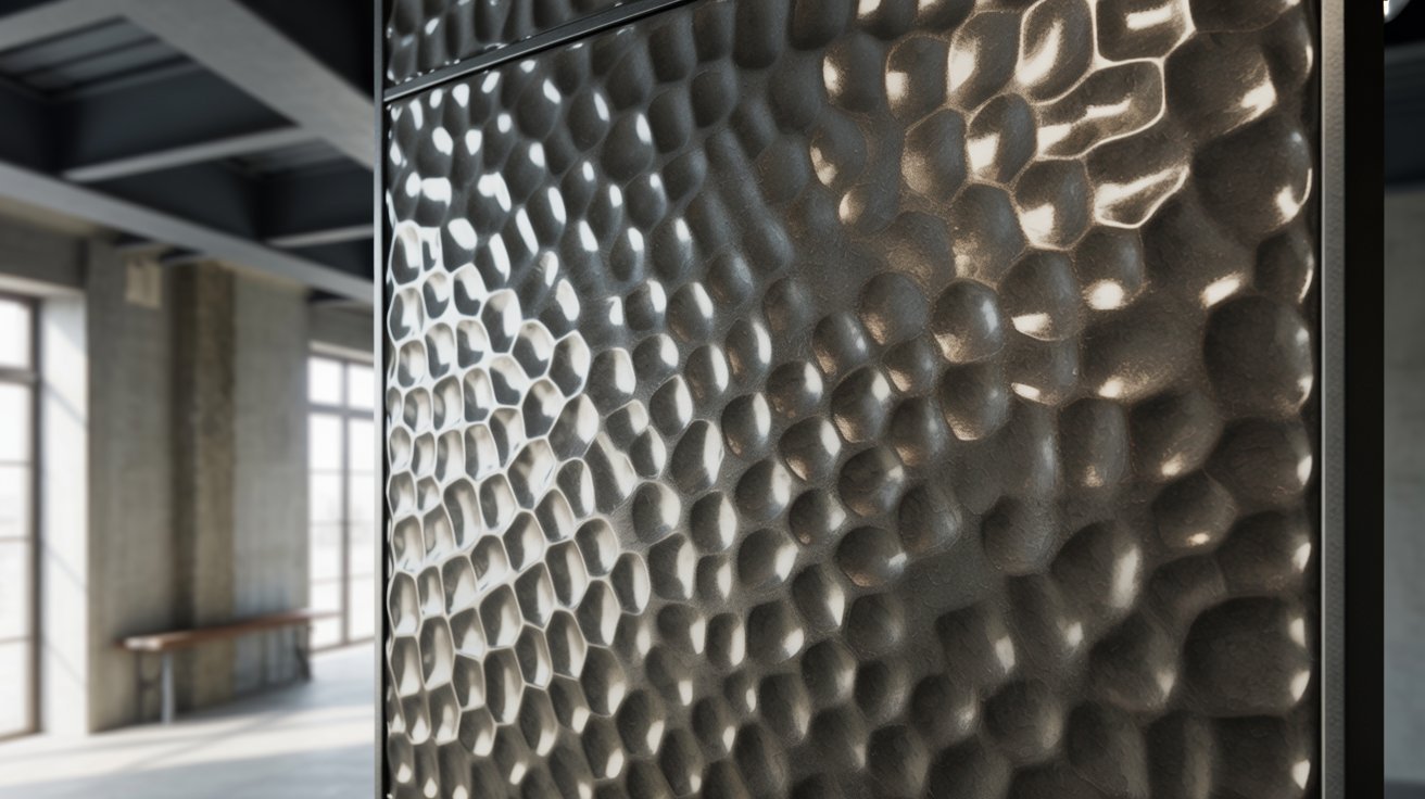 Hammered texture finish with metallic appearance.