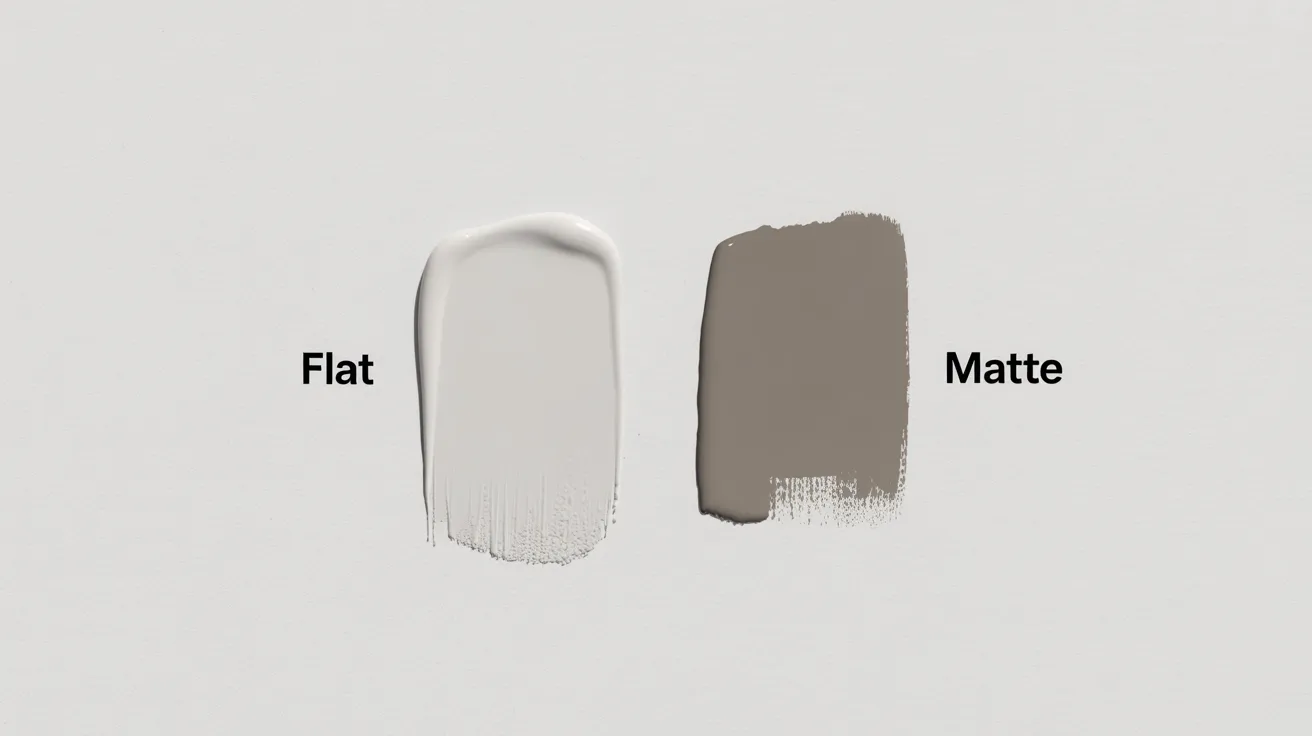 Two wall swatches comparing flat and matte paint finishes side by side
