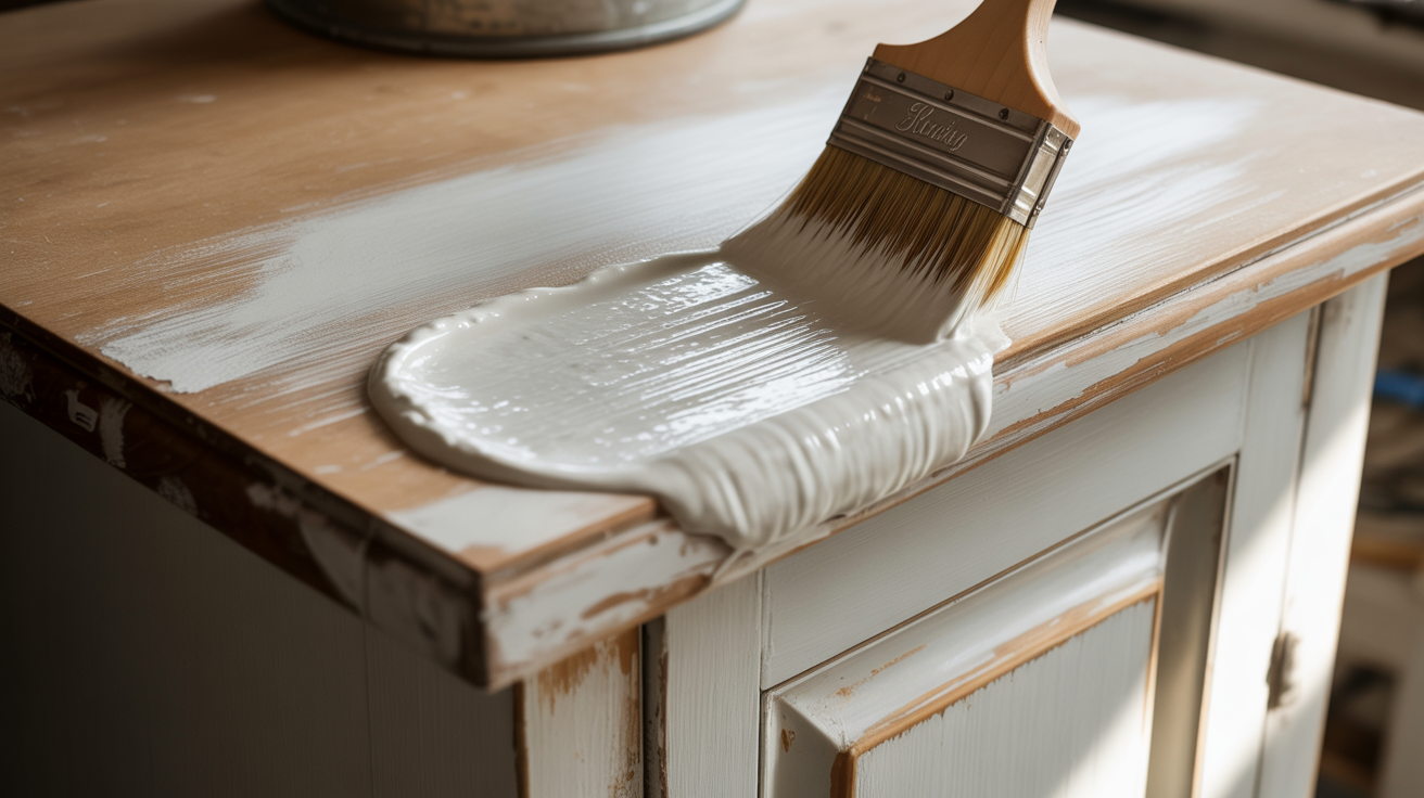 Applying paint stripper to chalk-painted wood.
