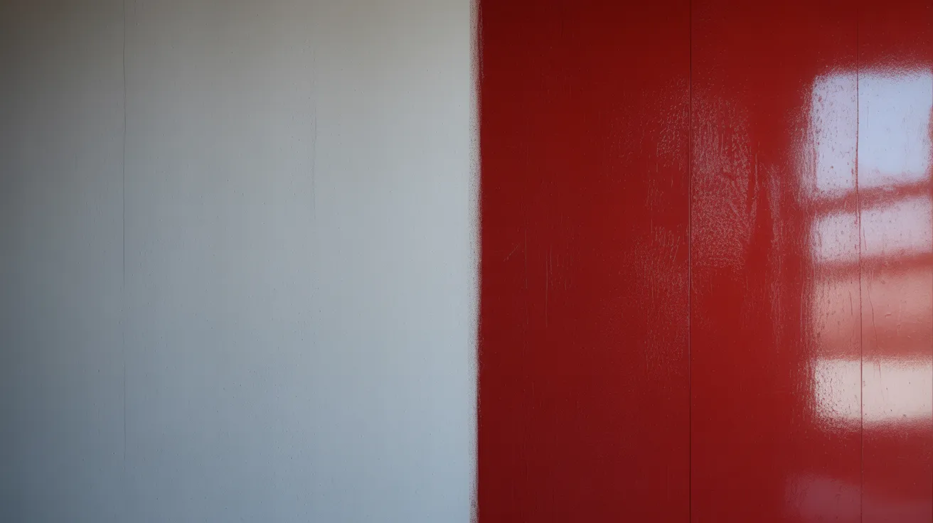 Flat matte and semi-gloss paint finishes compared on two wall panels with visible sheen difference