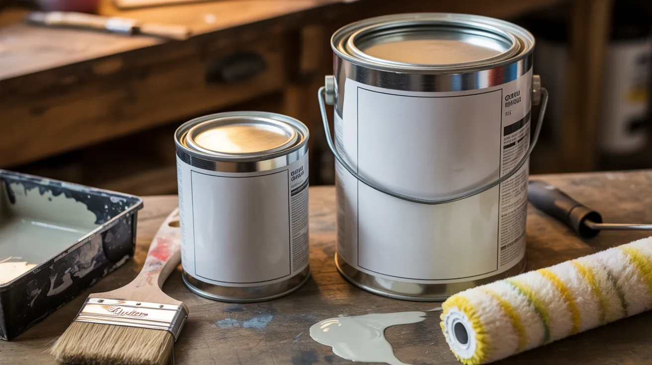 Quart and gallon paint containers shown side by side.