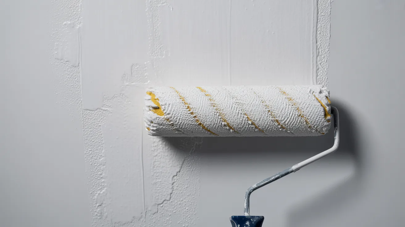 Paint roller applying smooth paint on wall showing even coverage and surface finish quality.