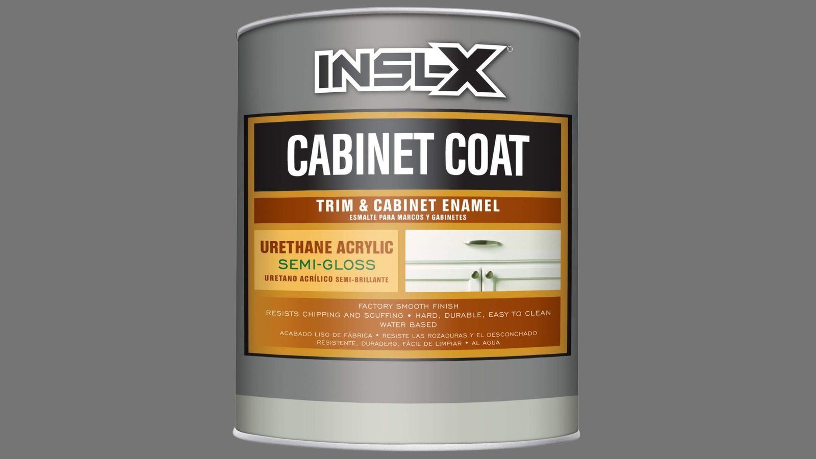 INSL-X Cabinet Coat urethane acrylic semi-gloss enamel paint can for durable trim and cabinet finishes resisting chipping