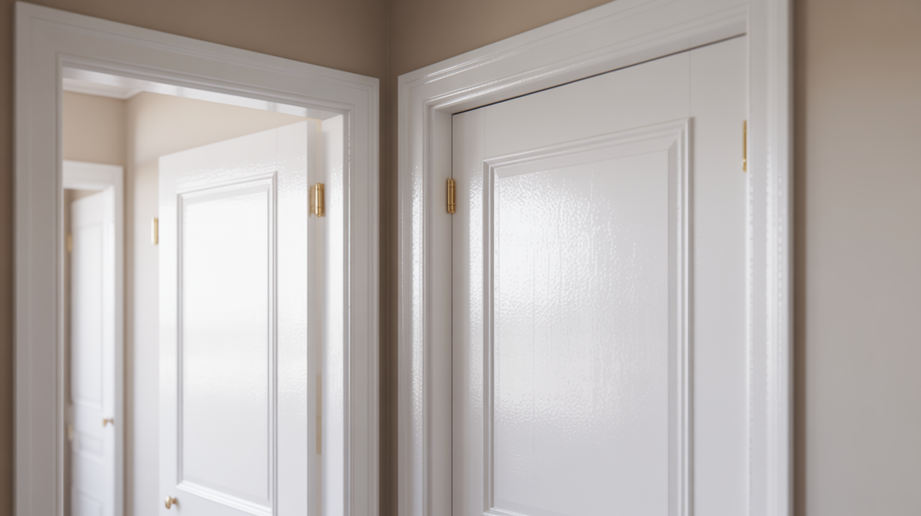 White doors and trim painted with water-based enamel paint.