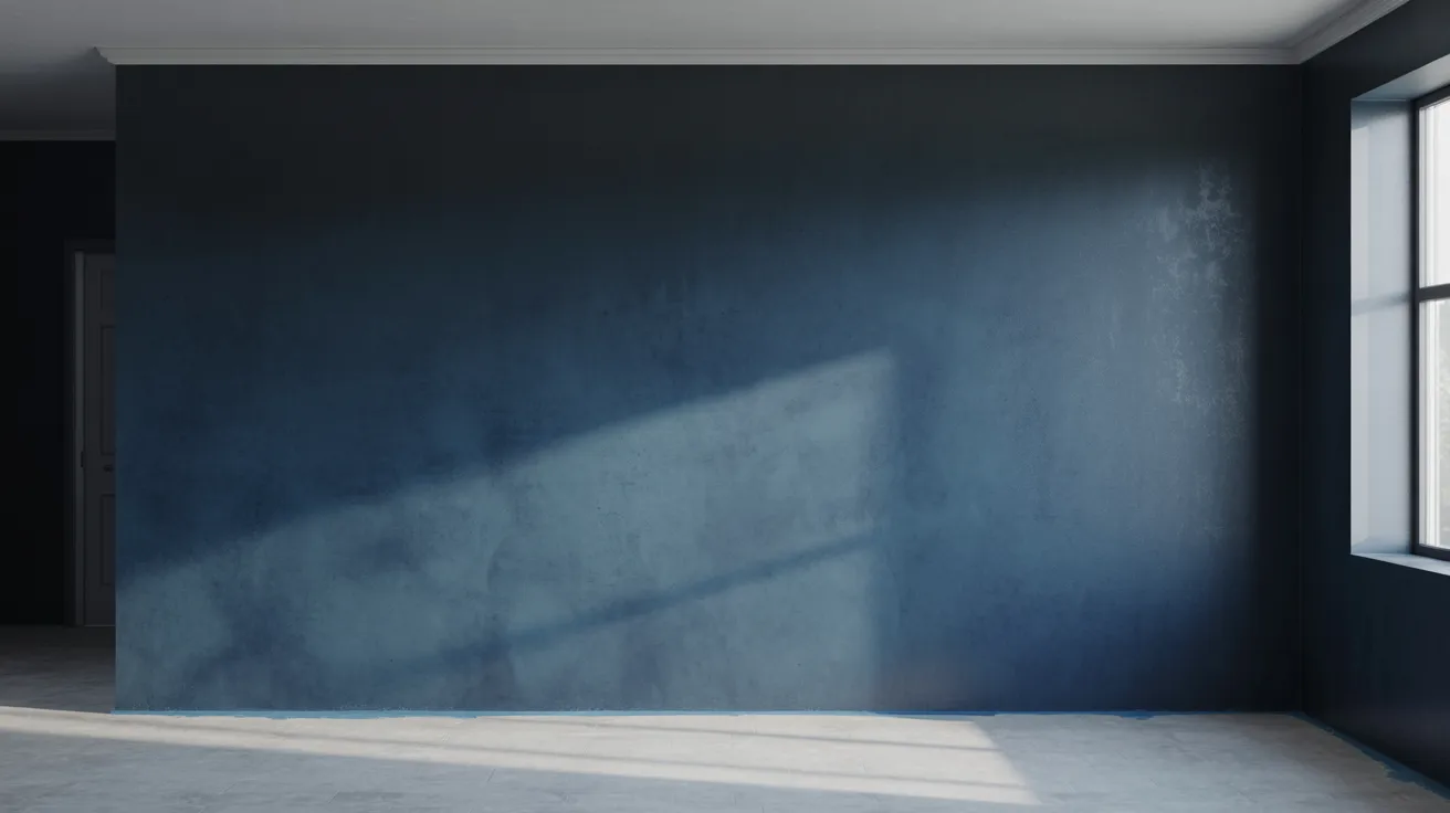 deep indigo and blue black wall paint creating cool rich tone with smooth finish in modern interior room setting.