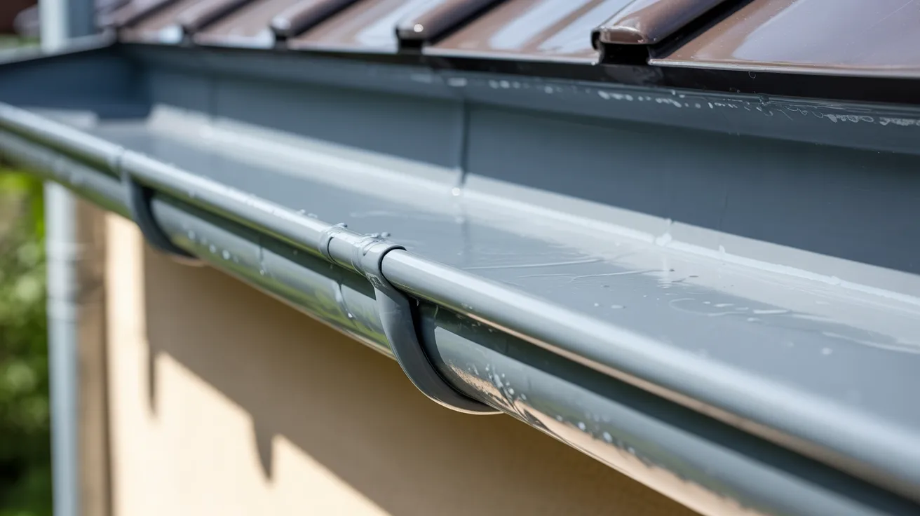freshly painted gutter with first thin coat applied evenly showing smooth coverage and proper technique for durable exterior paint finish.