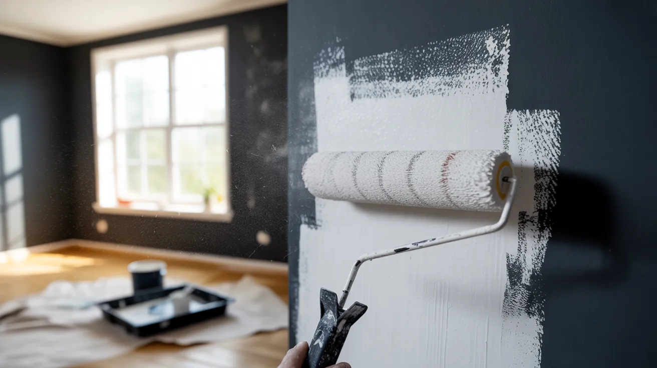 Dark wall being repainted with a lighter color.