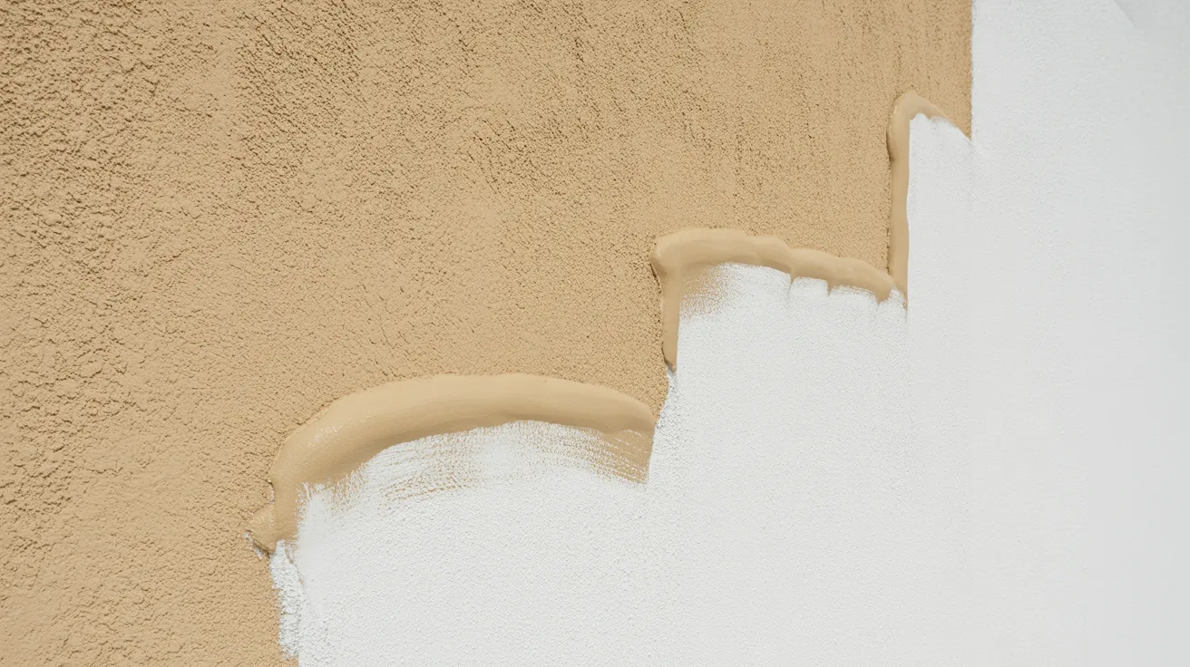 Stucco wall prepared for painting showing cleaning crack repair and priming process.