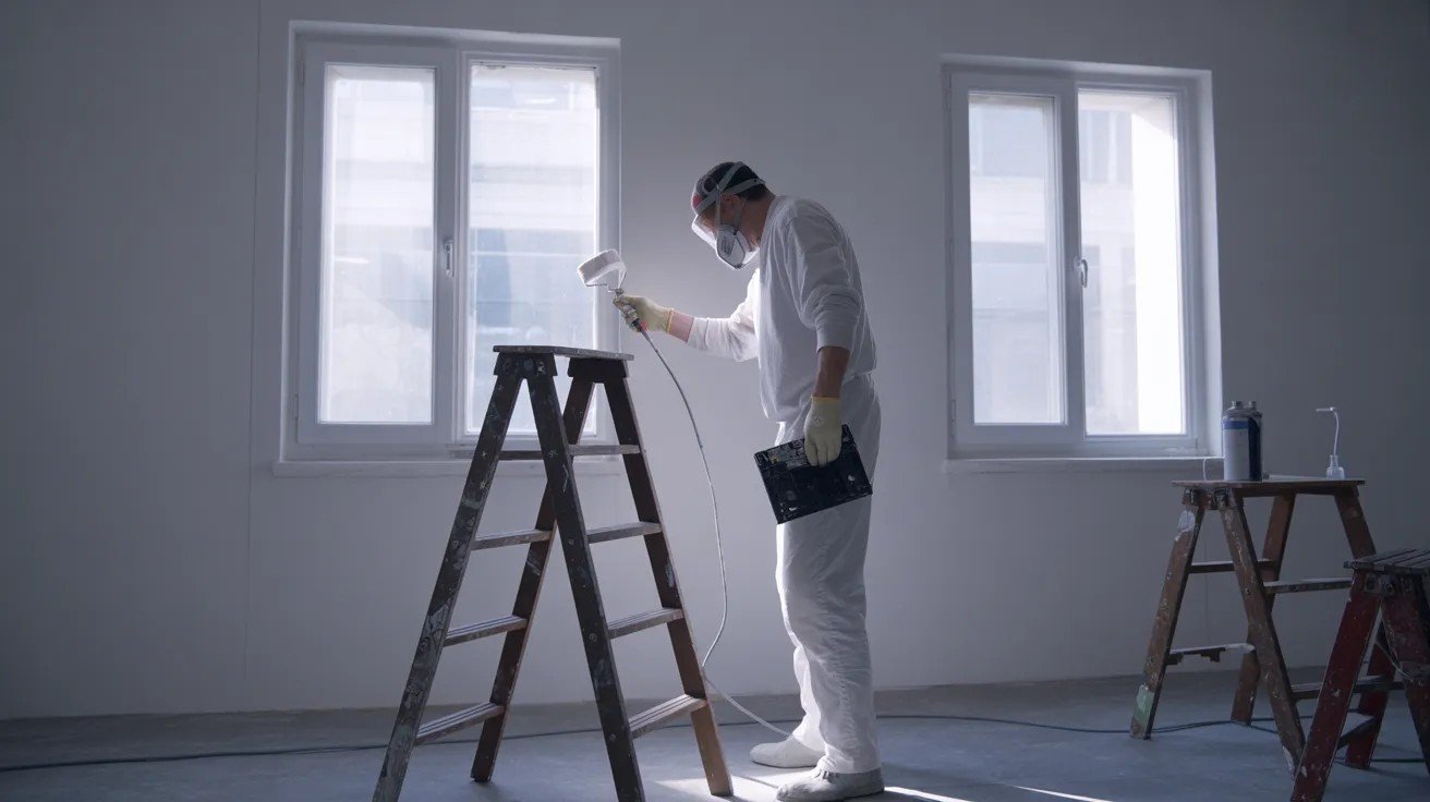 Safe paint handling with protective gear and ventilation.