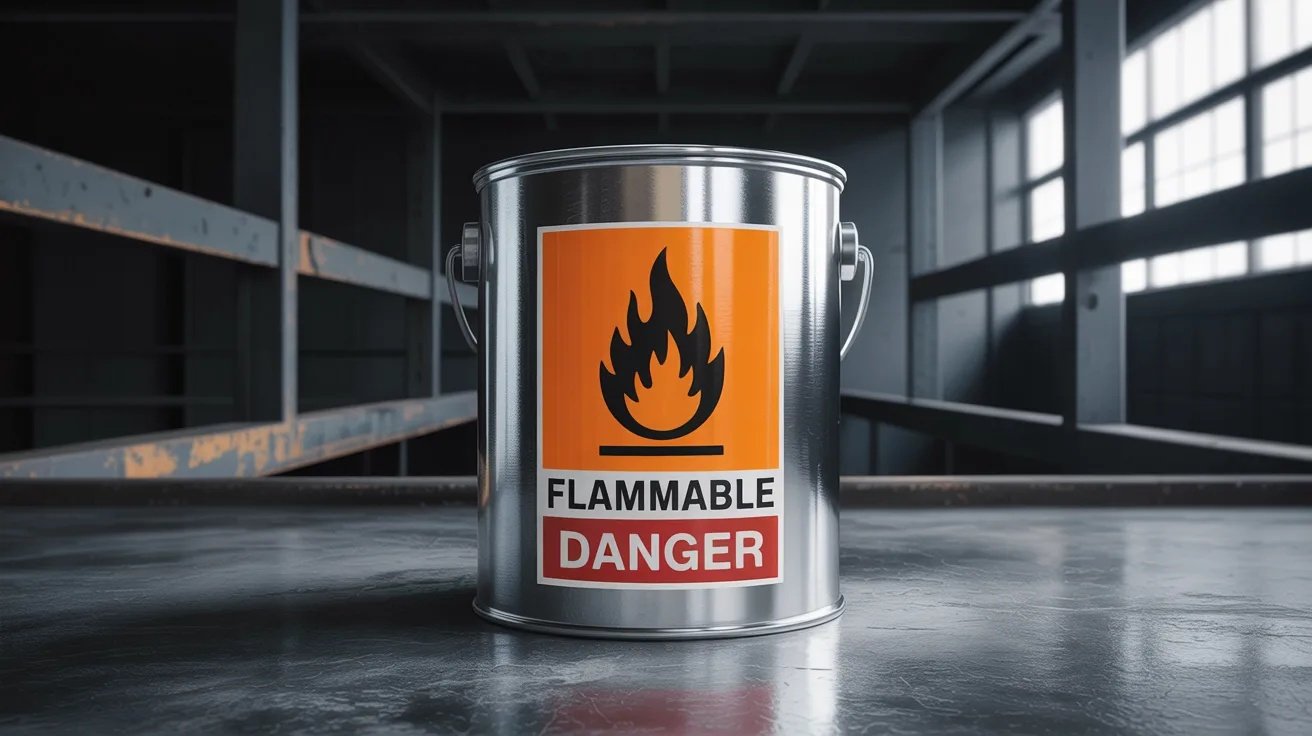 Oil-based paint can be marked with a flammability warning symbol.
